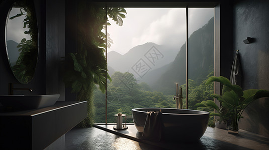 森林中民宿酒店工业风浴室数字艺术图片