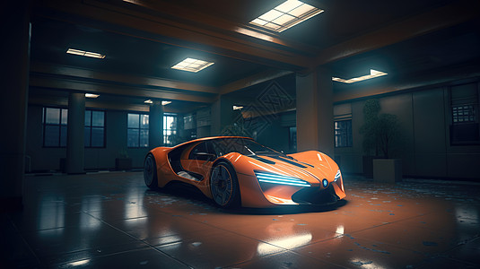 橙色新能源跑车图片