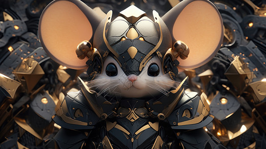 可爱的小白鼠战士穿金属质感铠甲图片