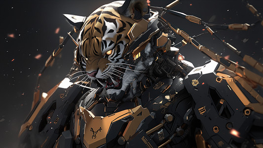 老虎logo,凶猛的老虎盔甲战士数字艺术插画