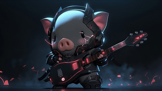 弹电吉他的炫酷小猪图片