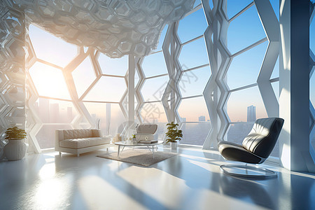 未来主义六边形设计的豪华生活空间图片