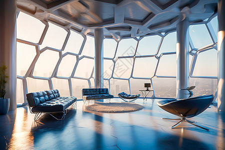 未来主义六边形设计的豪华生活空间图片