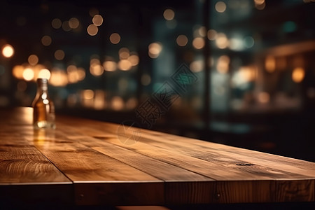 北欧餐桌桌面厚厚的木制桌面模糊的灯光插画