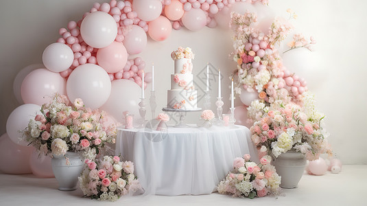 明亮的白粉色粉彩婚礼图片