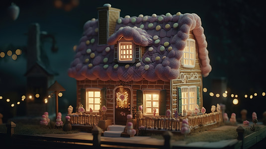 粉色云朵屋顶的小房子图片