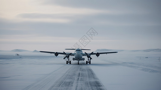 冬天雪地里起飞的飞机图片