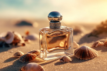 沙滩上的玻璃香水瓶产品图片