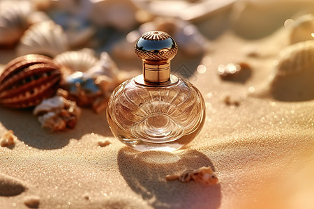沙滩上的产品图玻璃香水瓶图片