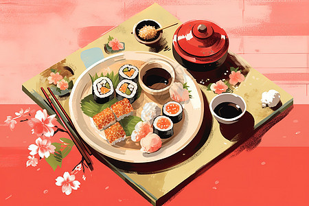 美味的日式寿司午餐图片