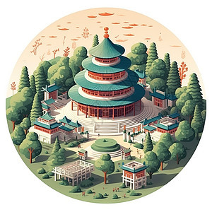 圆形北京天坛立体插画图片