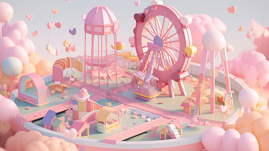粉色马卡龙色梦幻卡通游乐场背景图片
