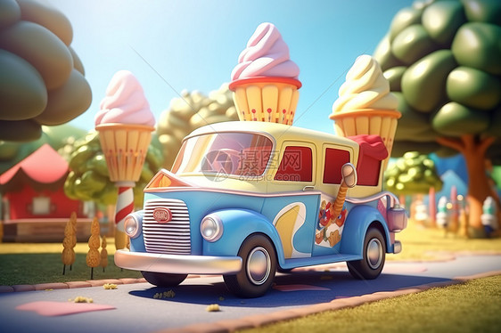 公园里的冰淇淋汽车夏日清凉甜品图片