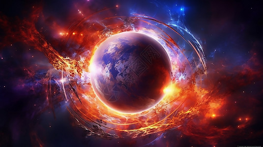 爆炸光抽象的魔法的未来主义行星星光壁纸图片插画