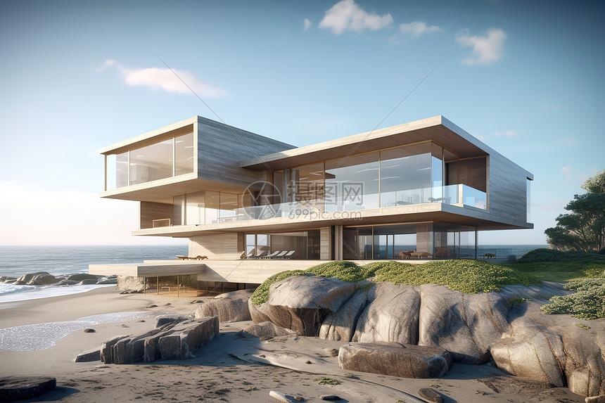 海边简约的别墅建筑设计图片
