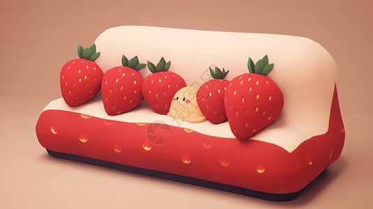 可爱的草莓沙发与草莓抱枕图片