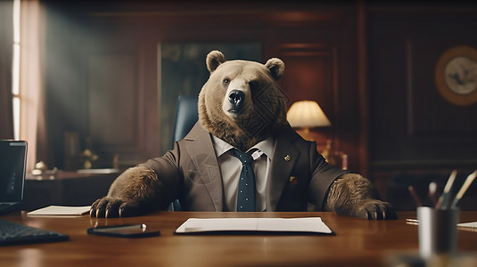 商务概念穿着商务西装打着领带的熊图片