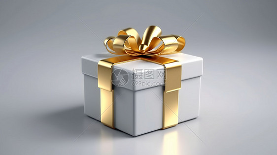 金色丝带的生日礼盒图片