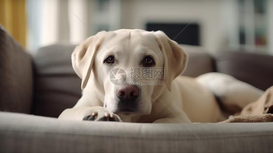 趴在沙发上的可爱金毛犬图片