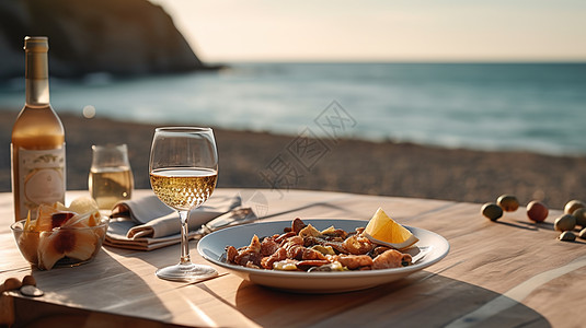 葡萄酒桌旅游美食插画