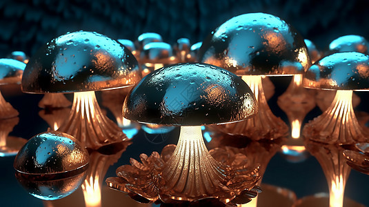 金属光泽闪亮的蘑菇图片