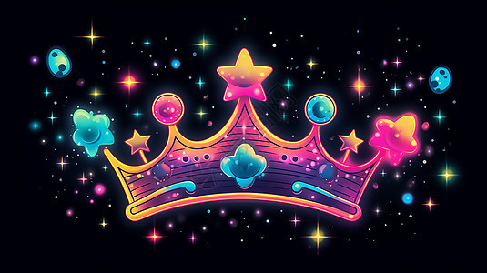 色彩斑斓的发光的星空设计霓虹灯皇冠涂鸦背景图片