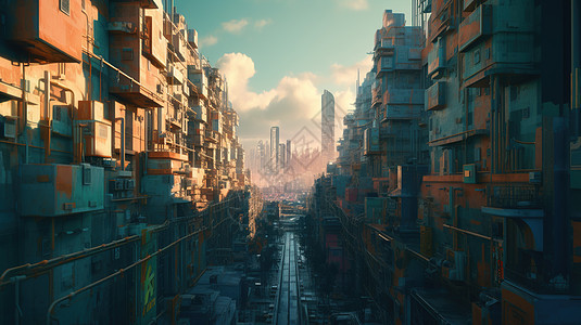 阳光下的未来科幻城市图片