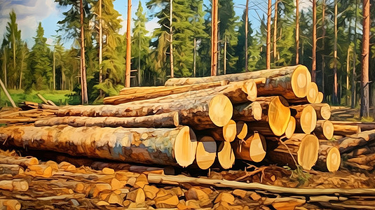 森林里伐木工厂图片