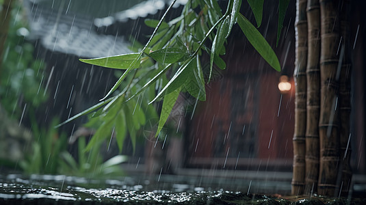 下雨天树叶图片