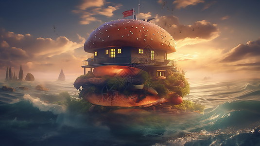 幻想的梦幻的房子汉堡概念插画图片