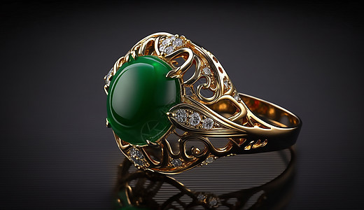 高级的镶嵌着祖母绿珠宝宝石的金戒指图片