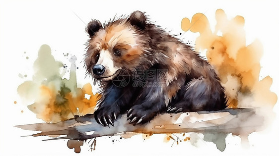 手绘水彩可爱的卡通树懒熊图画图片