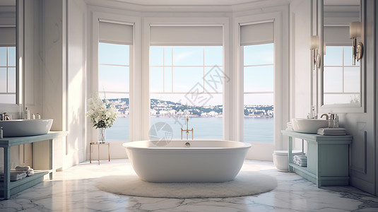 海景浴室浴缸高清图片