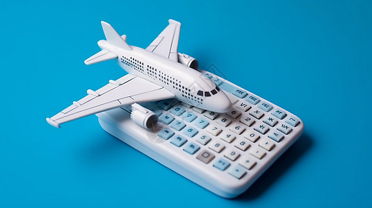 飞机模型和计算器预算的概念图片