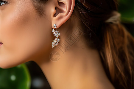 珠宝设计简约树叶型钻石耳环图片