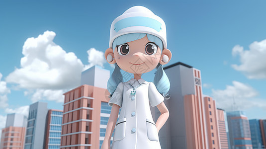 穿白色衣服的阳光可爱女医生站在医院外图片