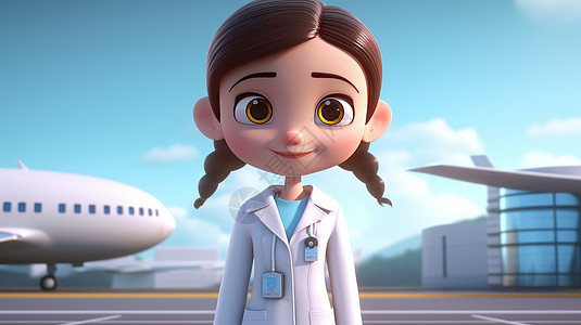 站在飞机场面带微笑的女医生图片