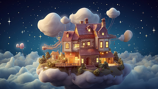 云朵里的房子背景图片