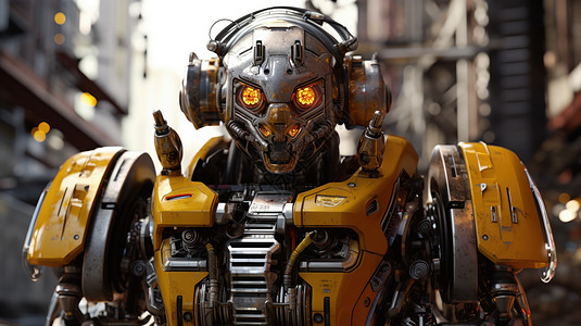 科幻高大酷酷的黄色变形机器人高清图片