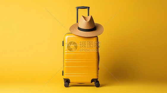 黄色背景上的旅行箱图片
