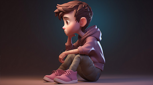 3D立体坐在地上的小男孩图片
