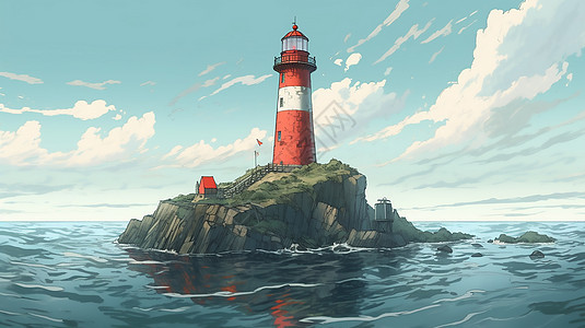 海上的灯塔插画背景图片