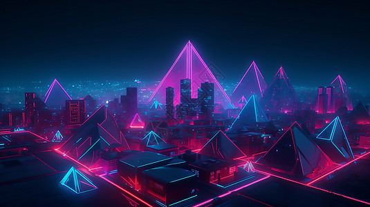 霓虹发光的科幻城市图片