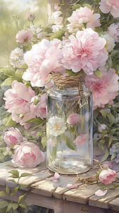 花瓶里的盛开的粉色牡丹图画图片