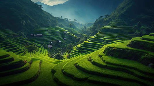 山坳间的梯田图片