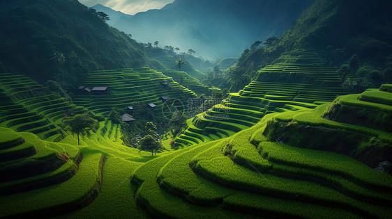 山坳间的梯田图片