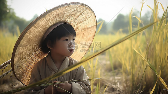 田间地头干活的小孩图片