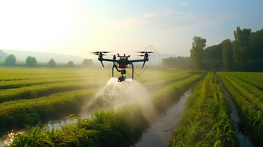 田间灌溉的无人机图片