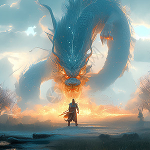 勇士跟龙在对峙数字艺术图片素材