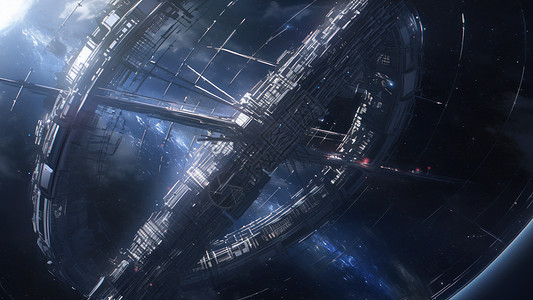 宇宙中科幻卡通空间站背景图片